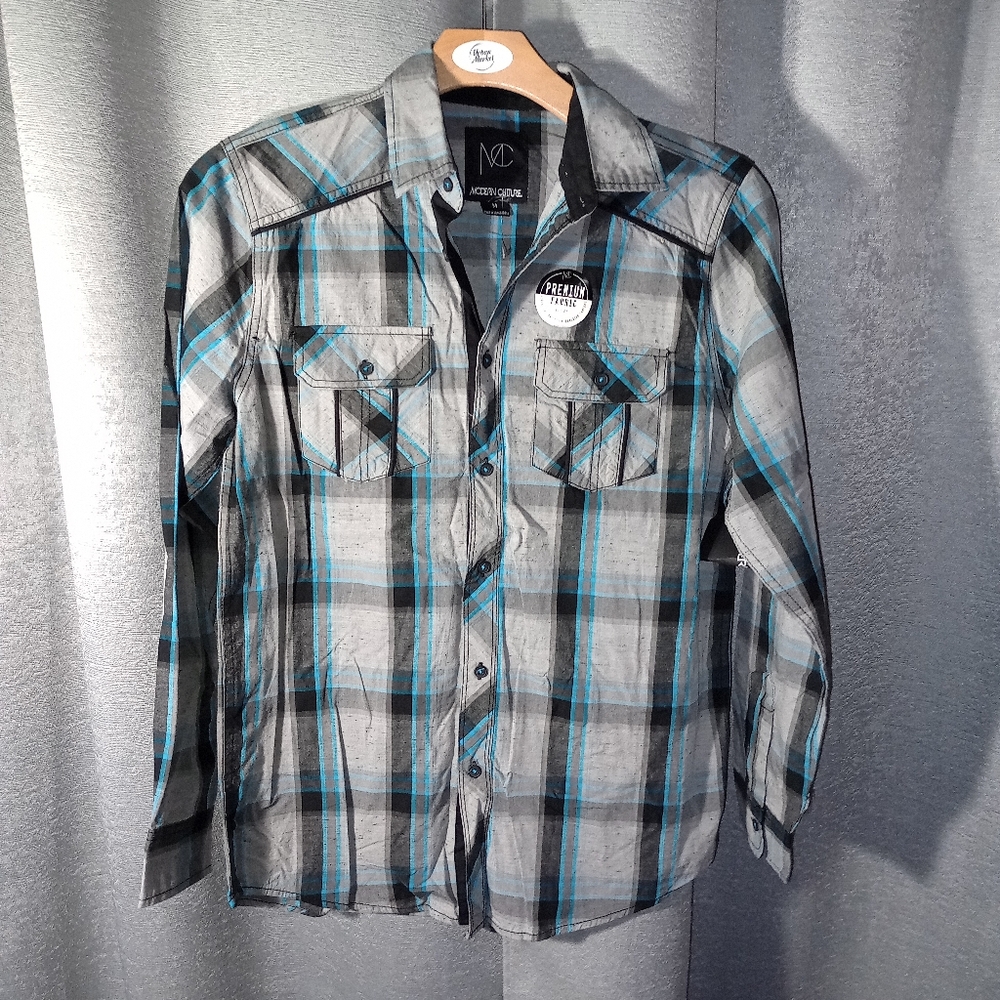 New Grey Plaid Button Up Shirt